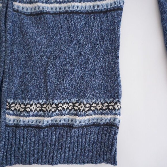 Vintage Jenny Buchanan Blue White Fair Isle Knit Hooded Zip Sweater Cabincore M - Picture 6 of 9